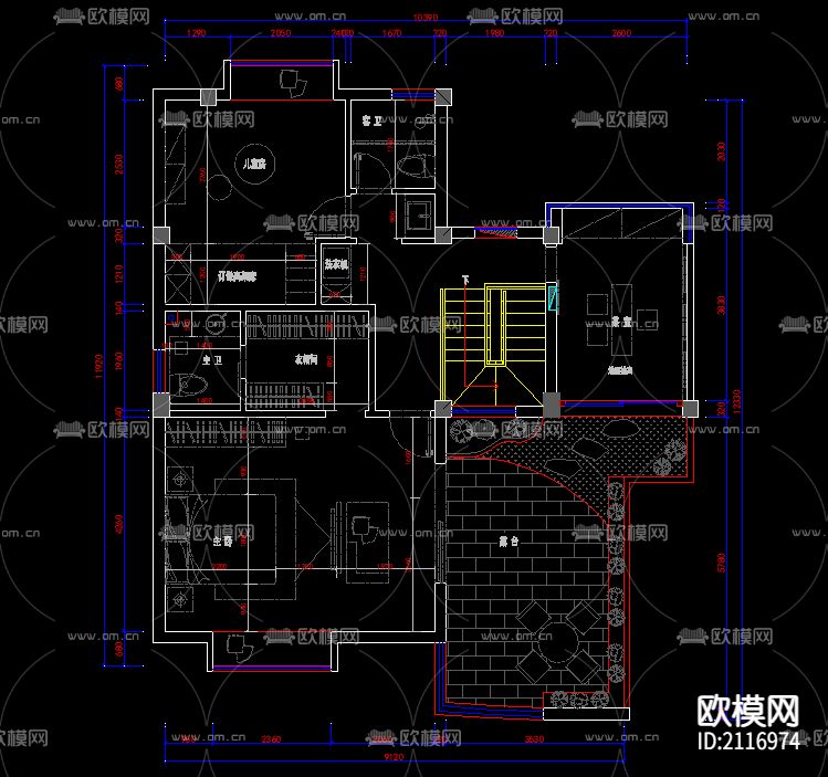 别墅cad平面布置图-免费3dmax模型库-欧模网