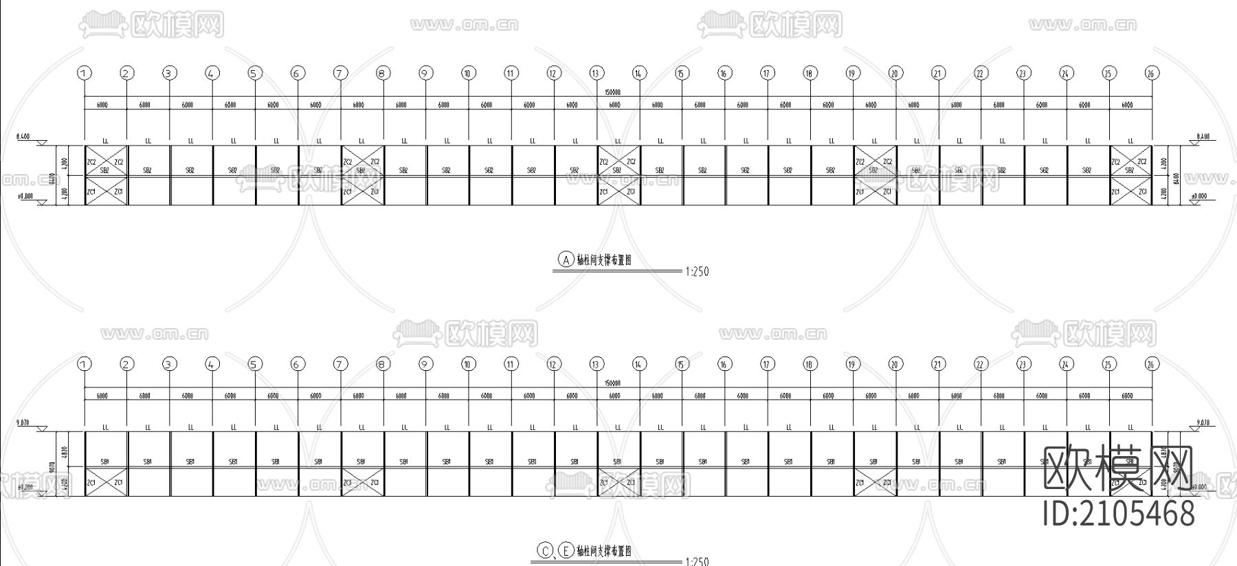 二层楼房30x150米cad施工图下载（渲染图5）