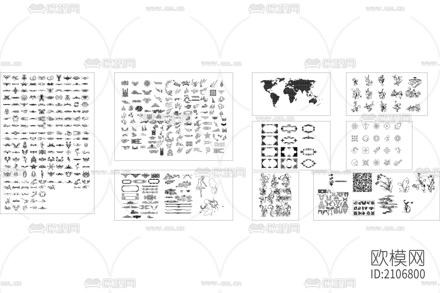 欧式花纹装饰cad图库下载（渲染图1）