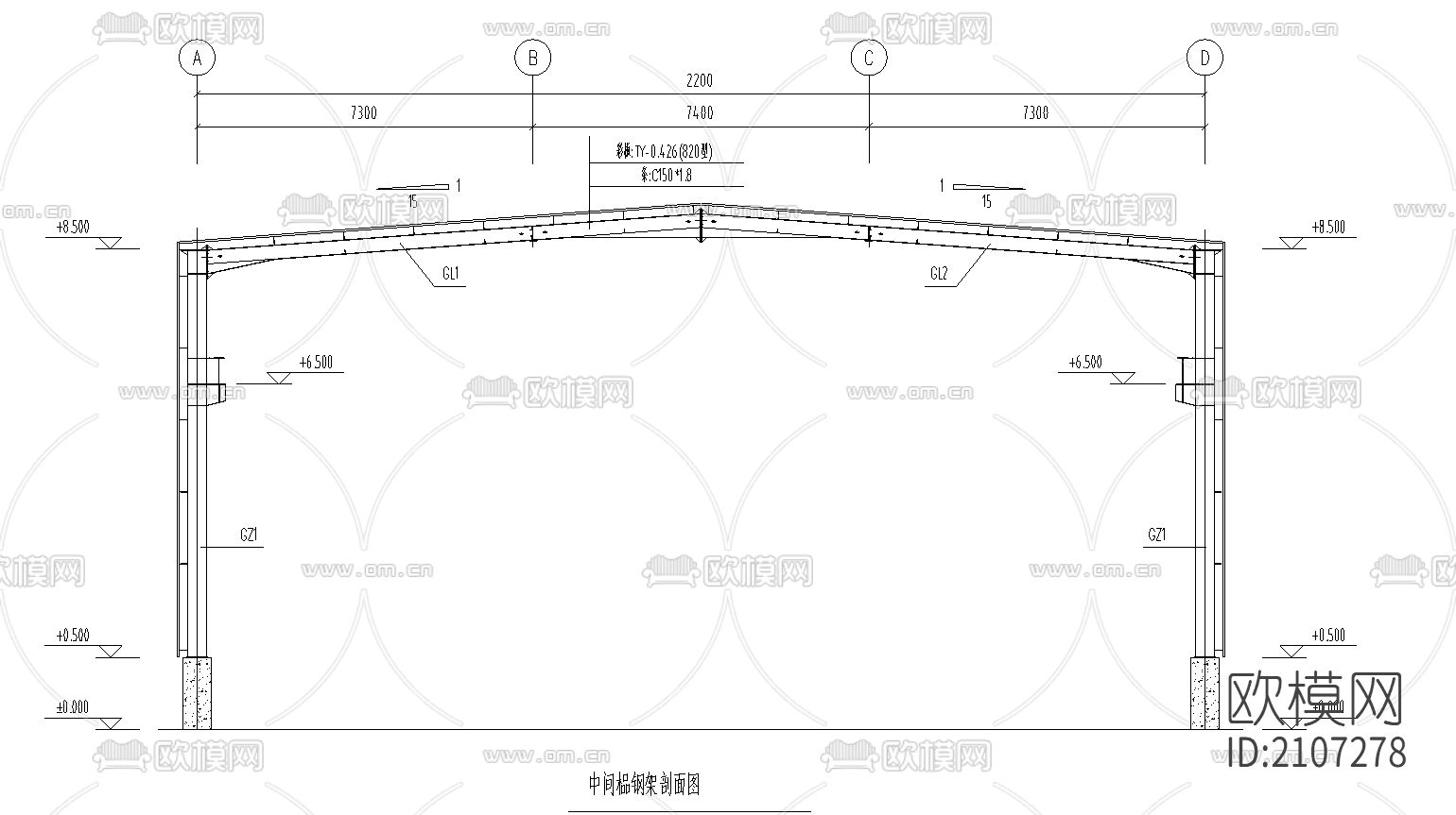 公司22米厂房工程cad施工图下载（渲染图1）