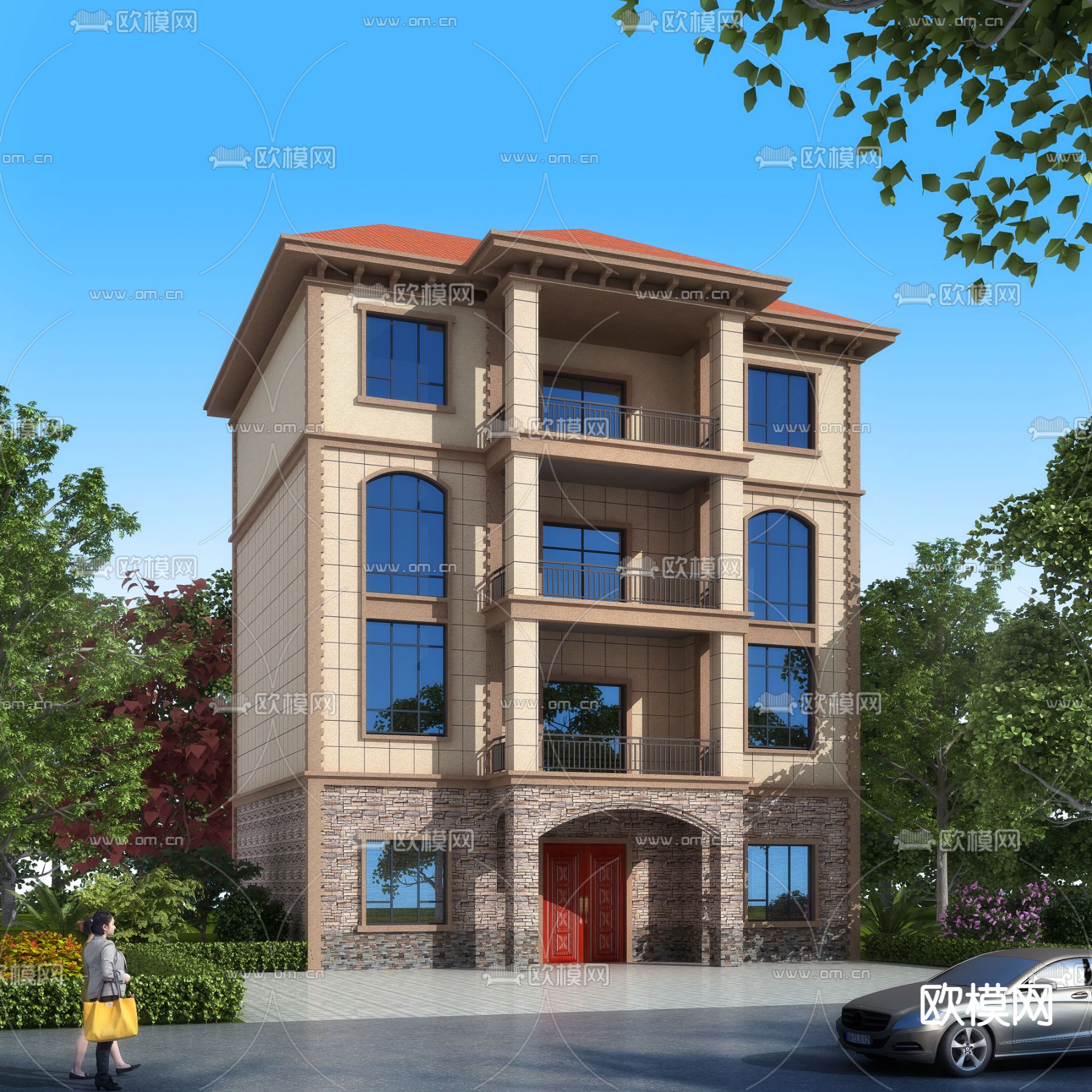 简欧别墅外观3d模型下载