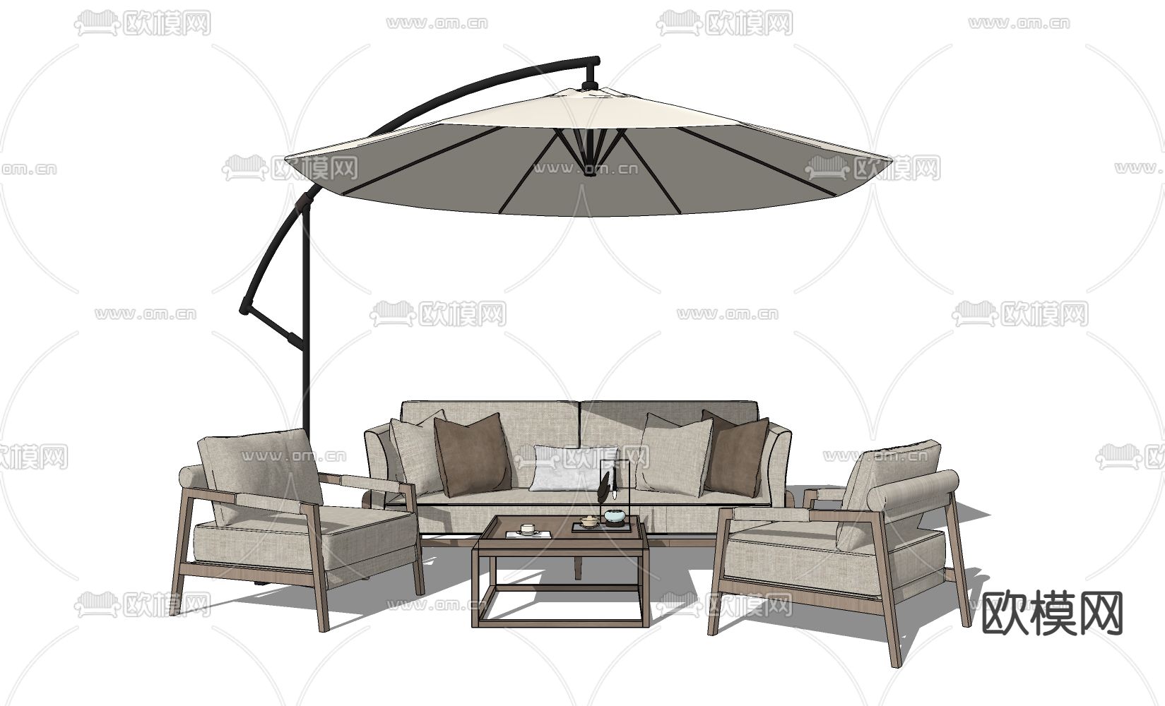 新中式户外休闲沙发su模型下载（渲染图2）