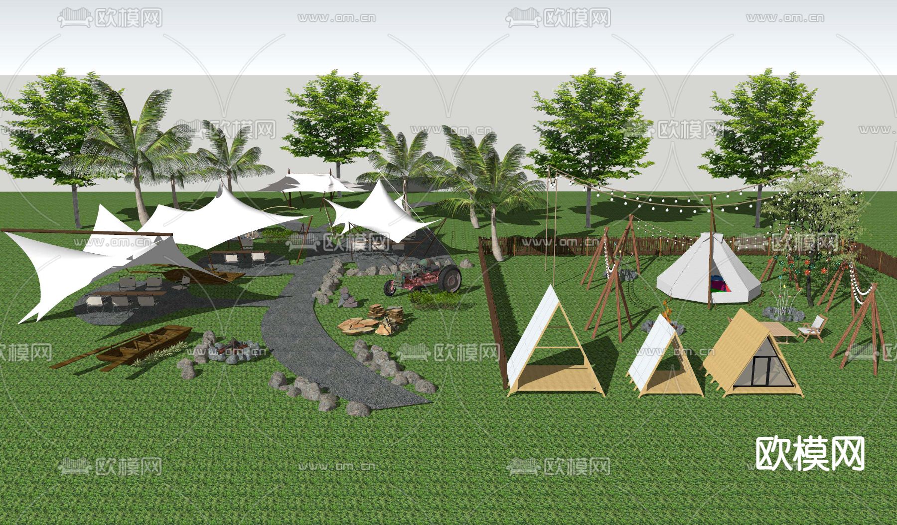 现代户外野营帐篷su模型下载