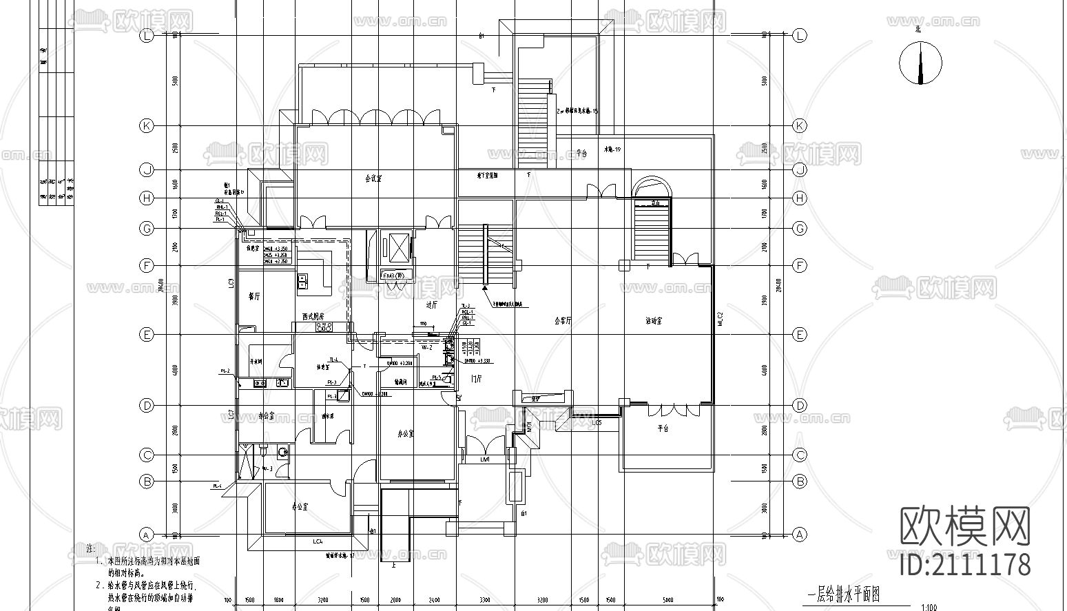 给排水cad平面图下载（渲染图1）