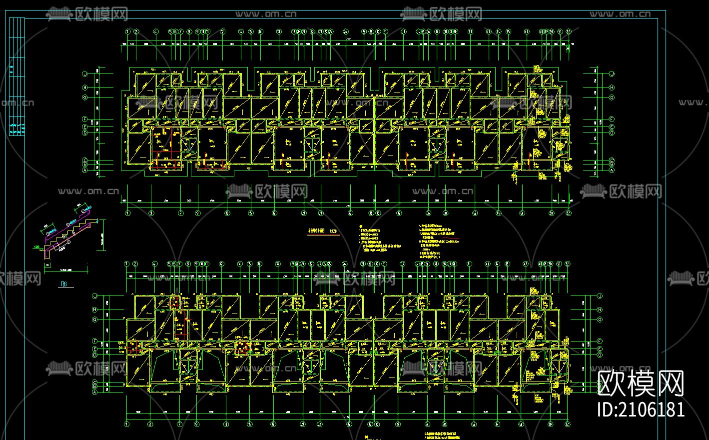 结构住宅平面cad施工图下载（渲染图3）