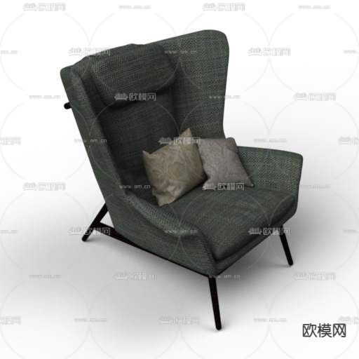 现代简约灰色布艺实木休闲沙发免费3d模型下载