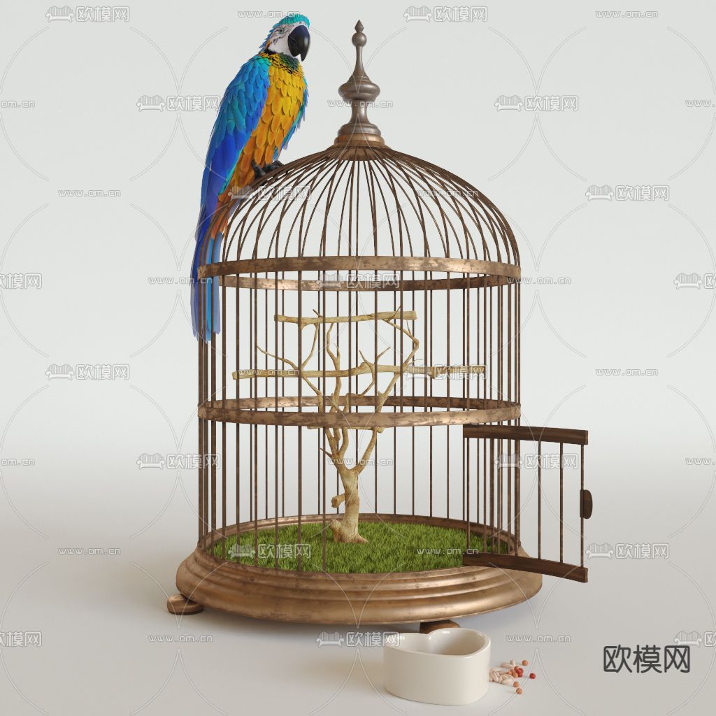 现代金属鹦鹉鸟笼3d模型下载