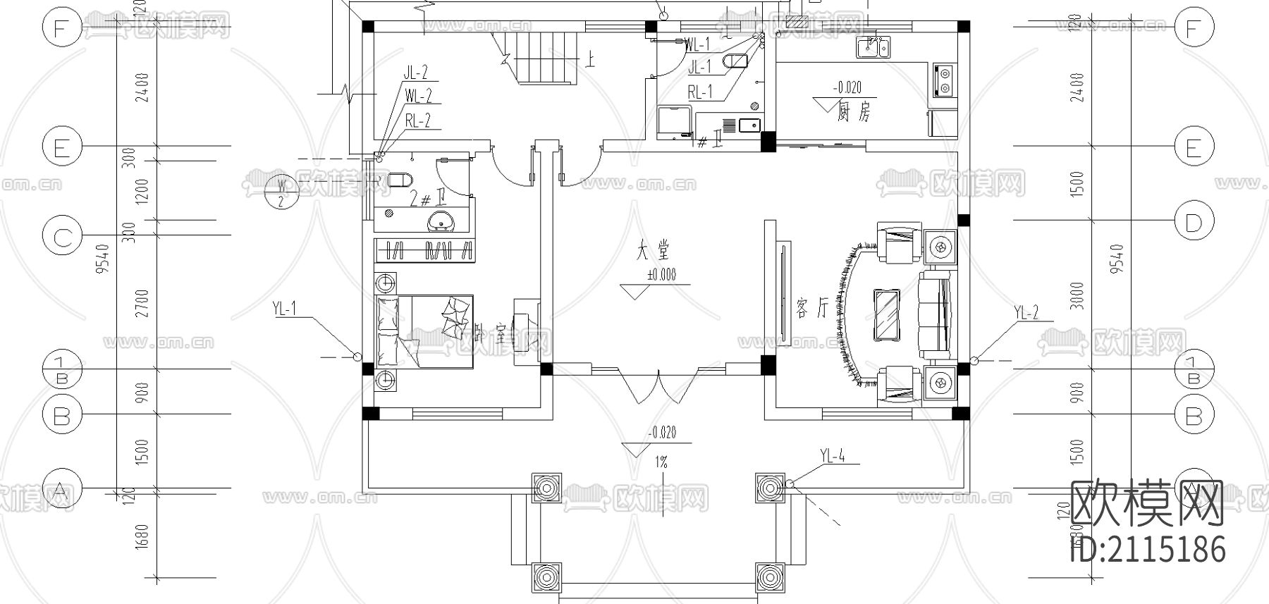 别墅建筑结构cad图纸下载（渲染图2）