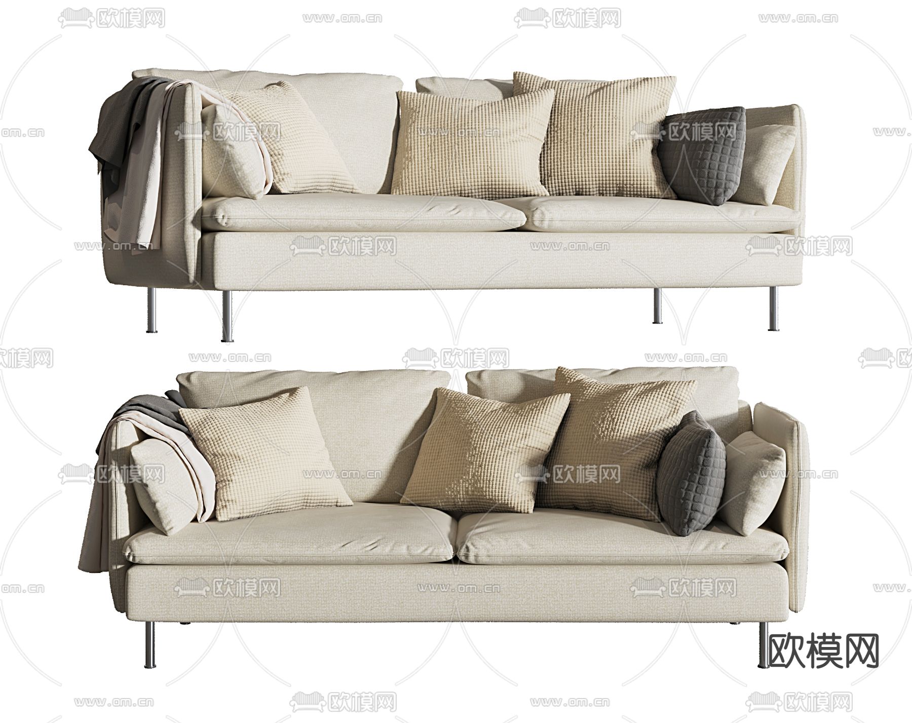 现代布艺双人沙发3d模型下载