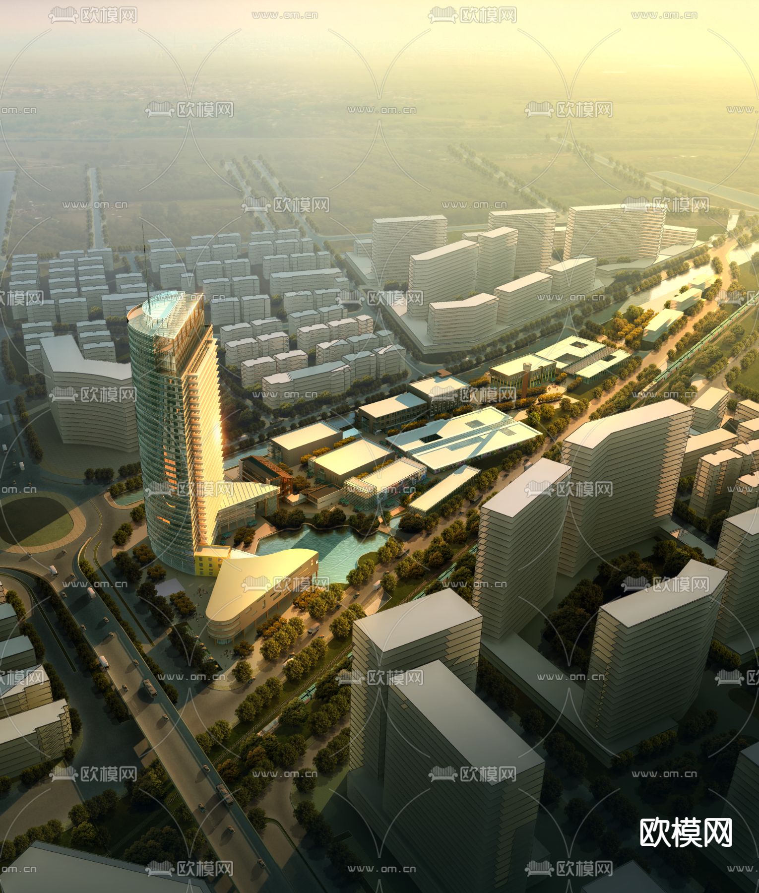 现代商业区规划鸟瞰psd下载