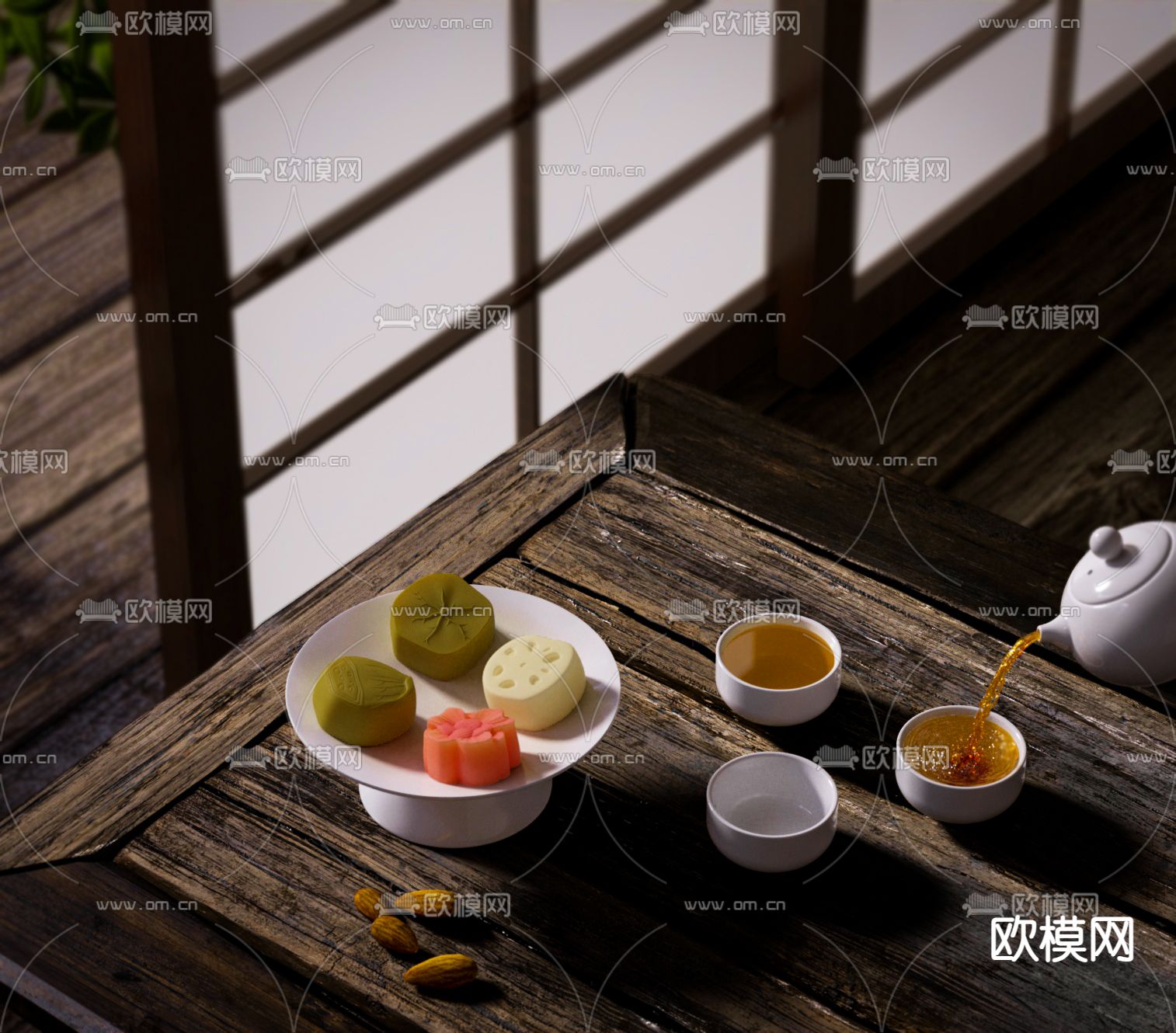 新中式月饼茶点3d模型下载