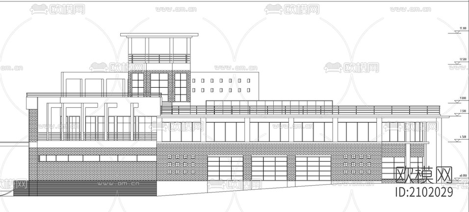 二層會(huì)所建筑cad施工圖下載(渲染圖3)