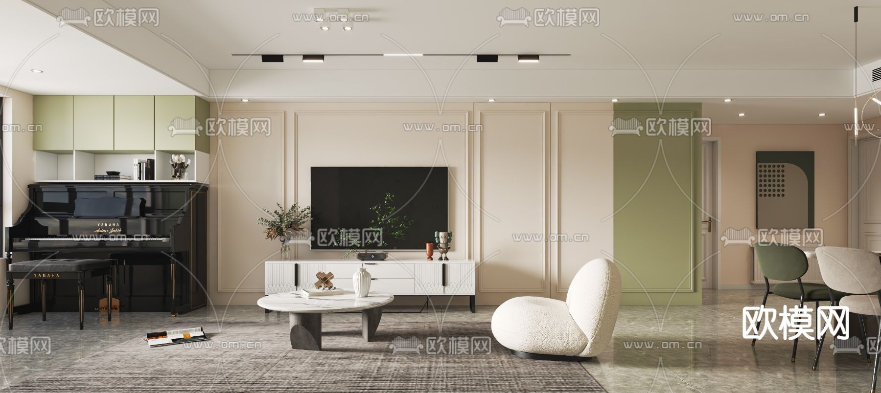 北欧小清新客厅餐厅3d模型下载（渲染图1）