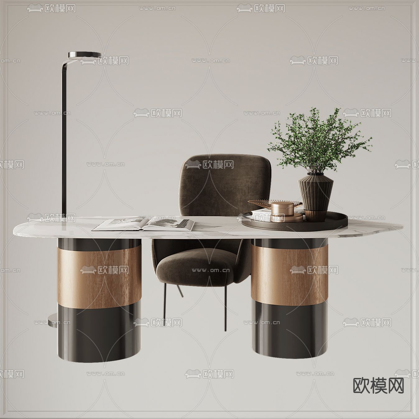 现代书桌椅组合3d模型下载