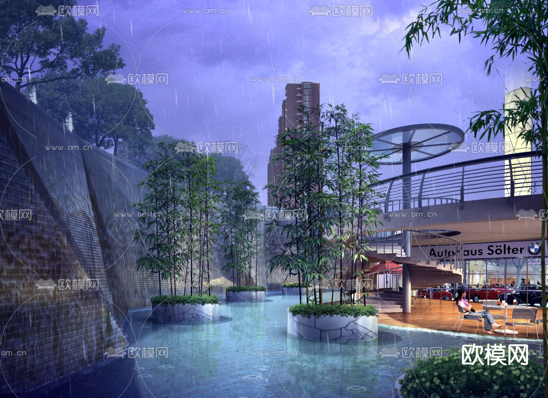 现代下沉式广场景观psd下载_ID11950831_3dmax免费模型-欧模网