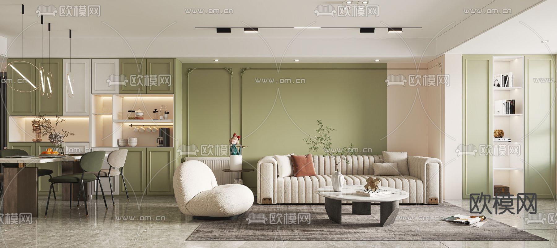 北欧小清新客厅餐厅3d模型下载（渲染图4）