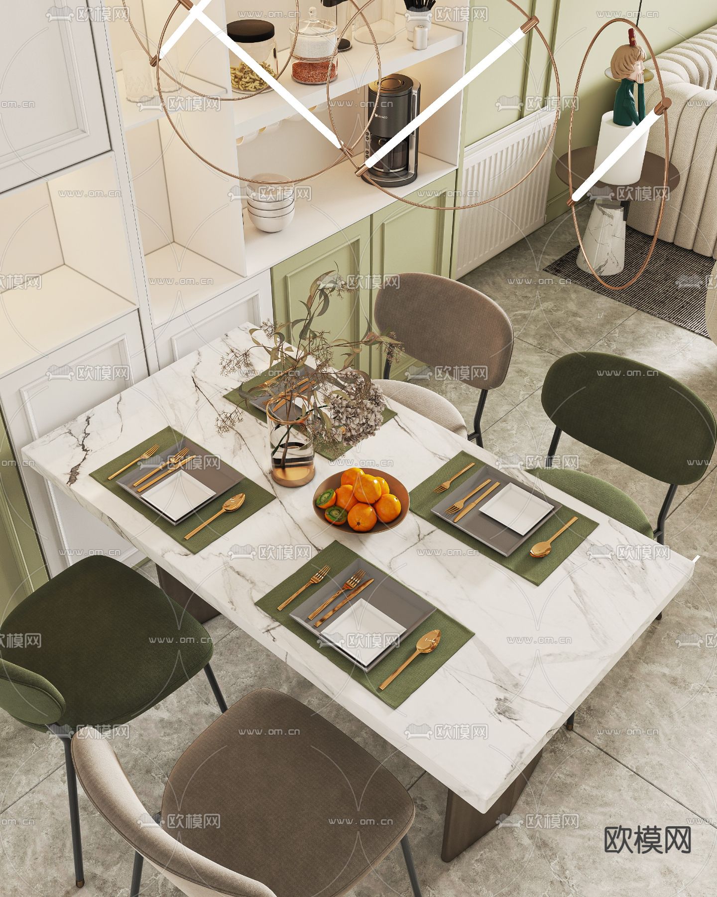 北欧小清新客厅餐厅3d模型下载（渲染图3）