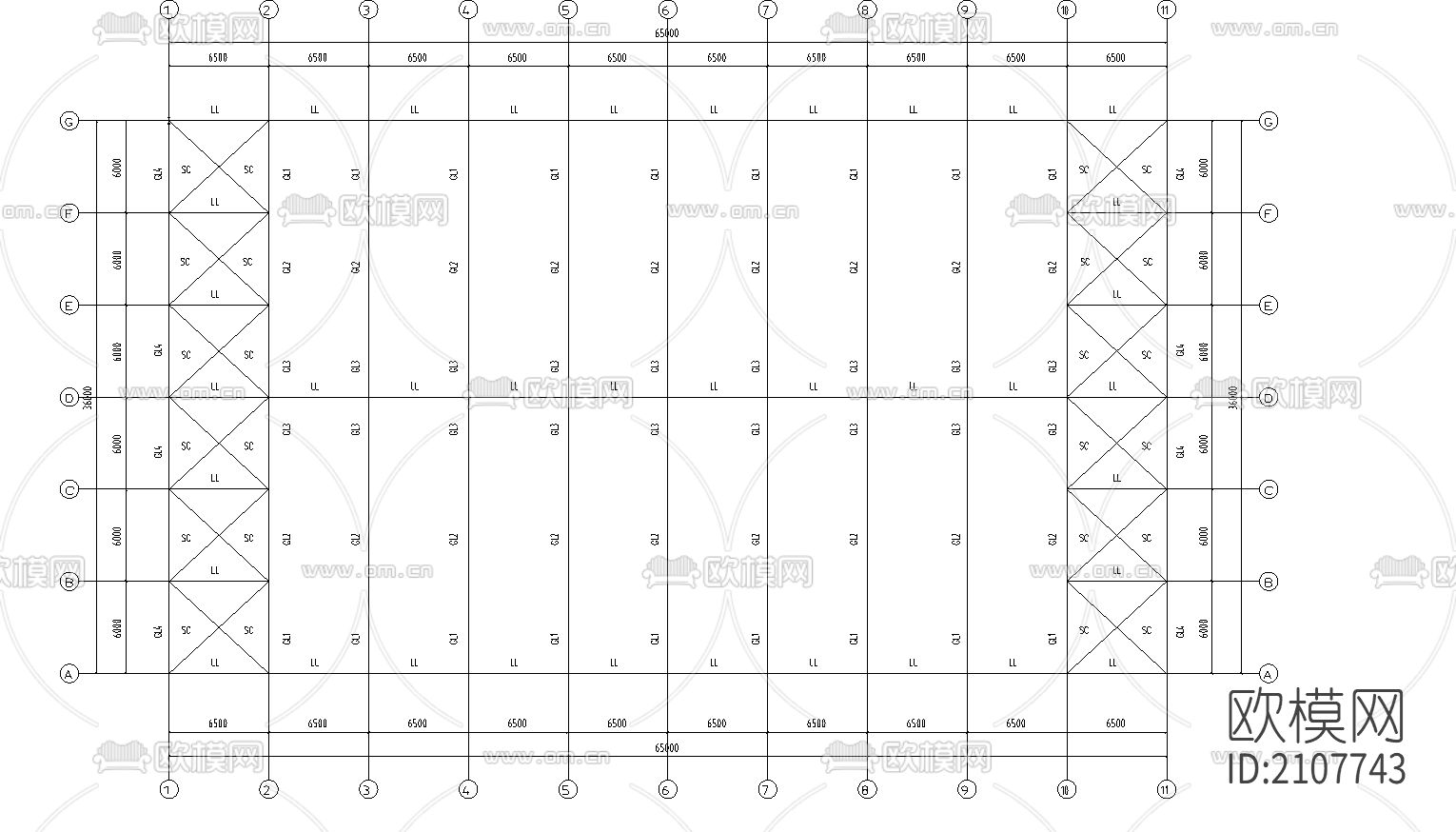 65x36米工程cad施工图下载（渲染图4）