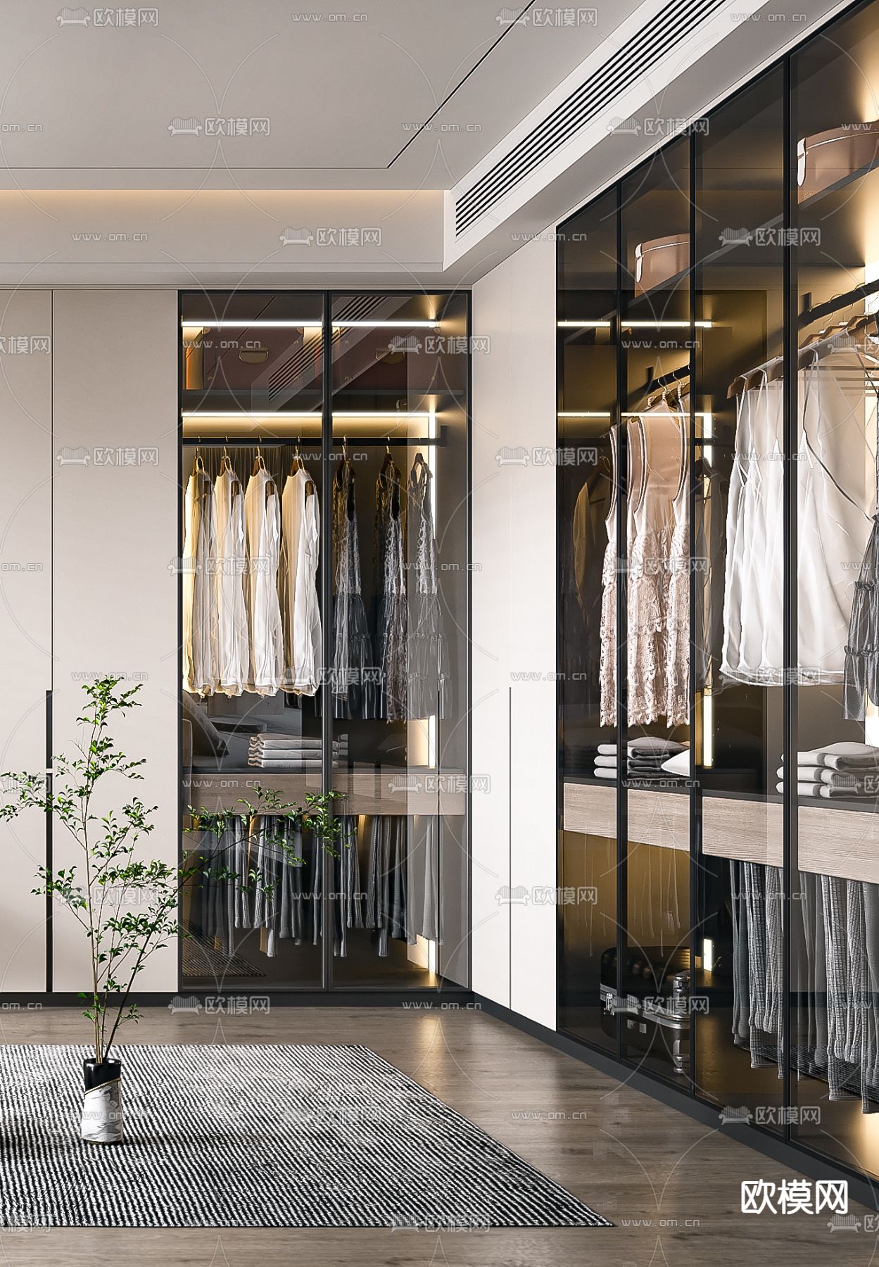 现代轻奢衣帽间3d模型下载（渲染图4）