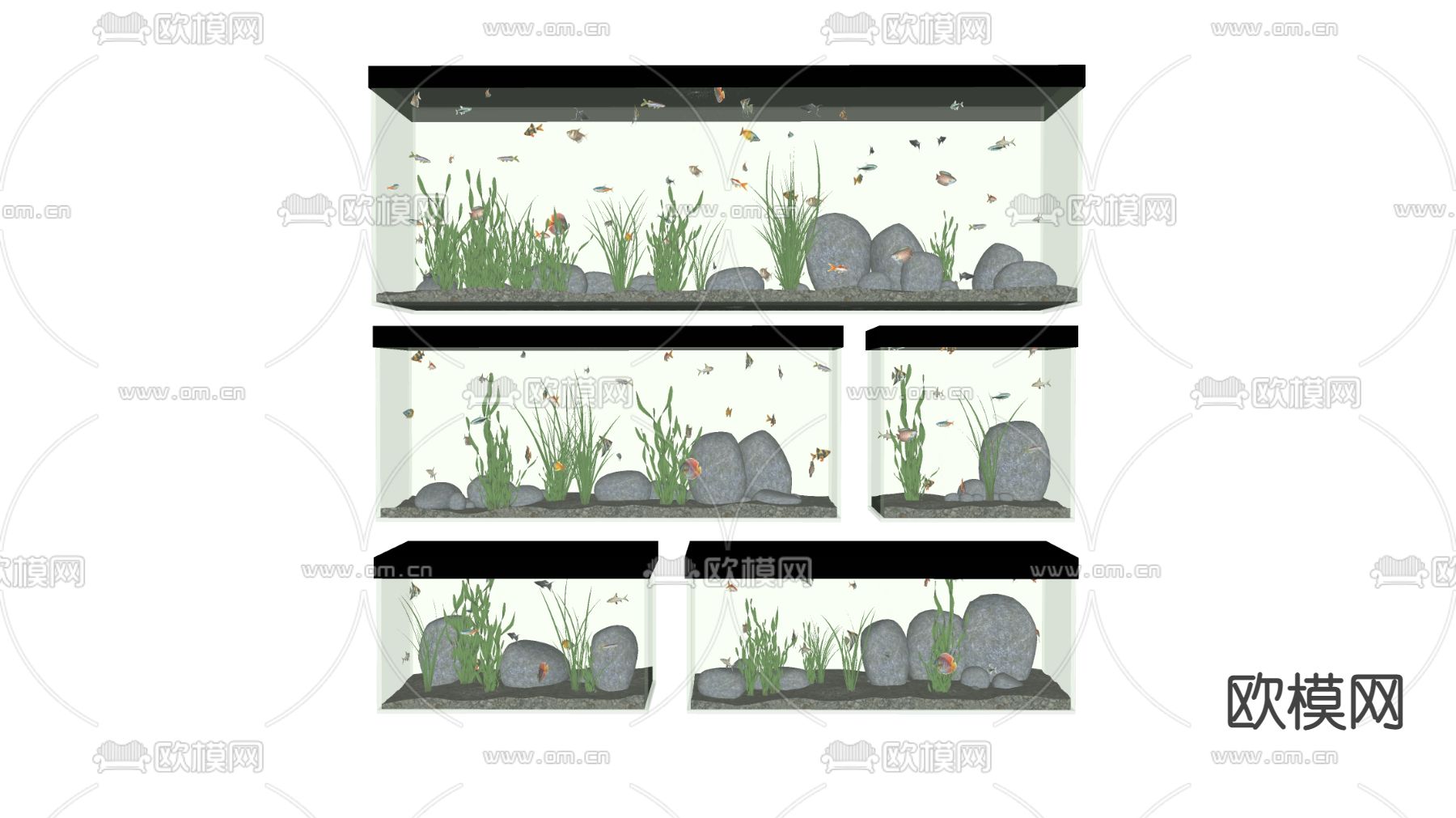 现代水族箱鱼缸su模型下载（渲染图2）