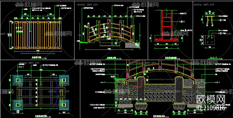 防腐木桥节点图下载（渲染图1）