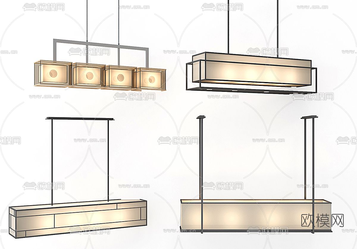 新中式布罩吊灯免费3d模型下载