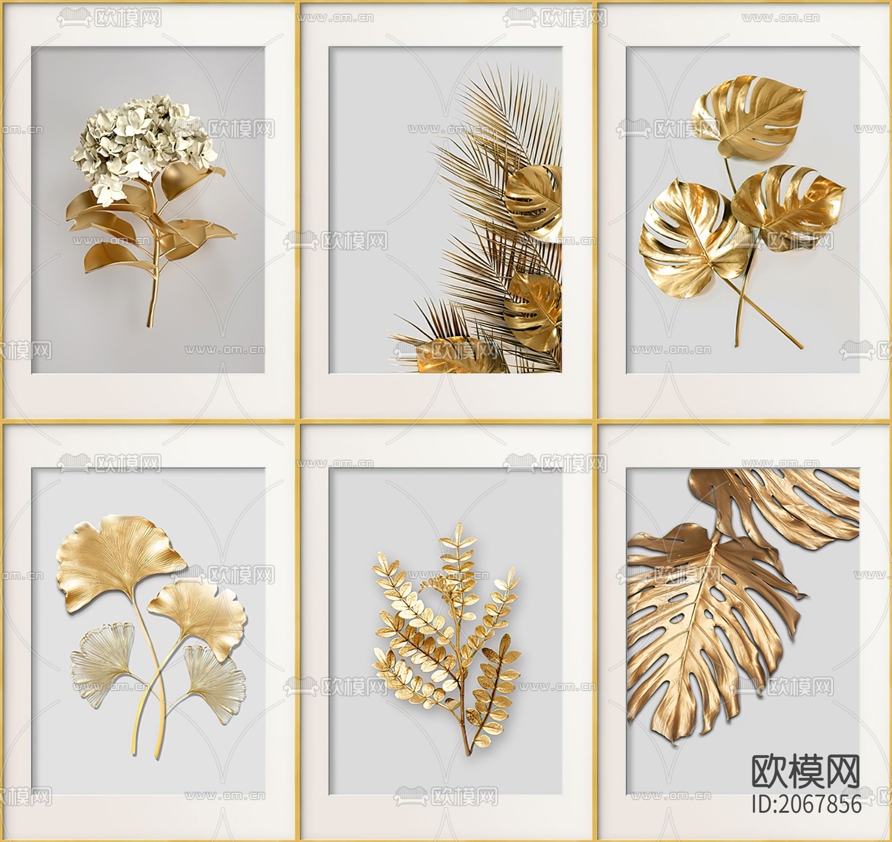 现代金色植物标本装饰画下载