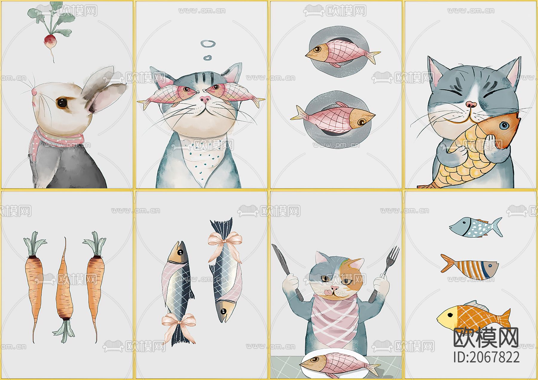 现代卡通猫咪餐厅装饰画下载