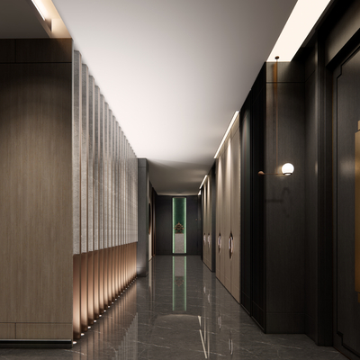  新中式酒店过道su模型 