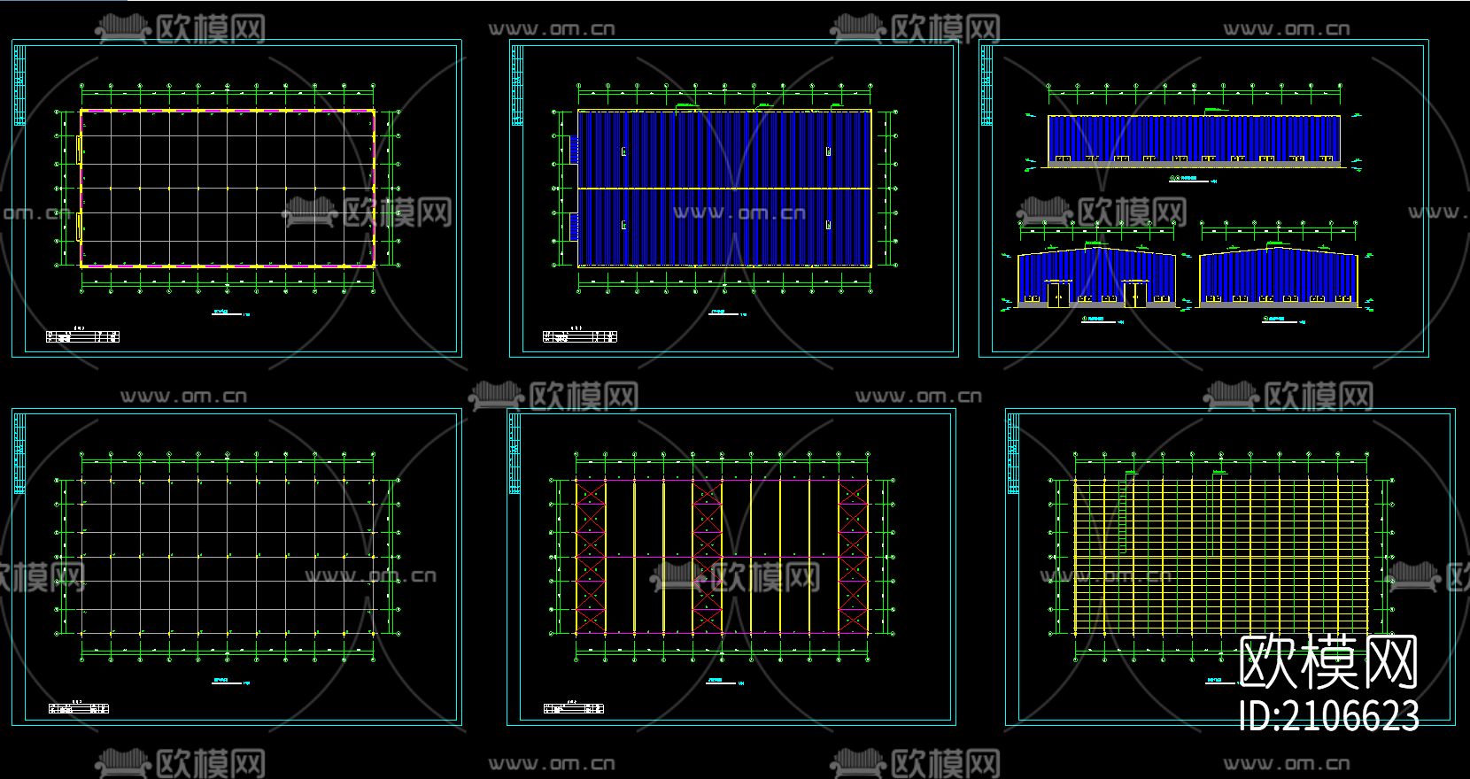 60米X32.6米钢结构工程cad施工图下载（渲染图3）