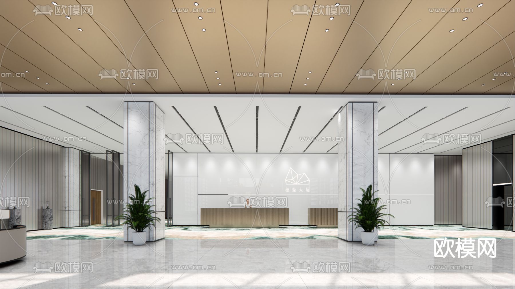 现代酒店大堂su模型下载（渲染图1）