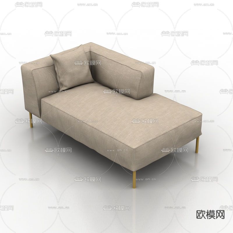 现代简约灰色布艺金属贵妃椅免费3d模型下载