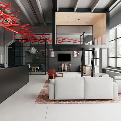  现代办公室休息区su模型 