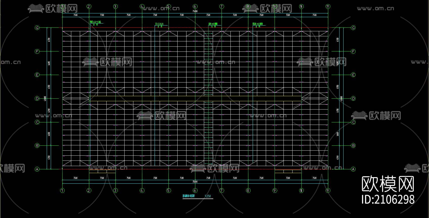 40米×75米钢结构厂房cad施工图下载（渲染图4）
