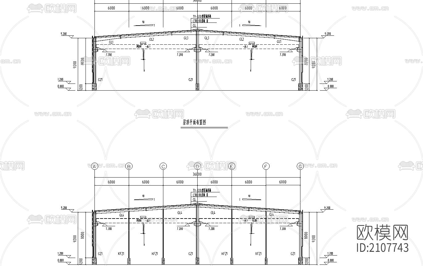 65x36米工程cad施工图下载（渲染图5）