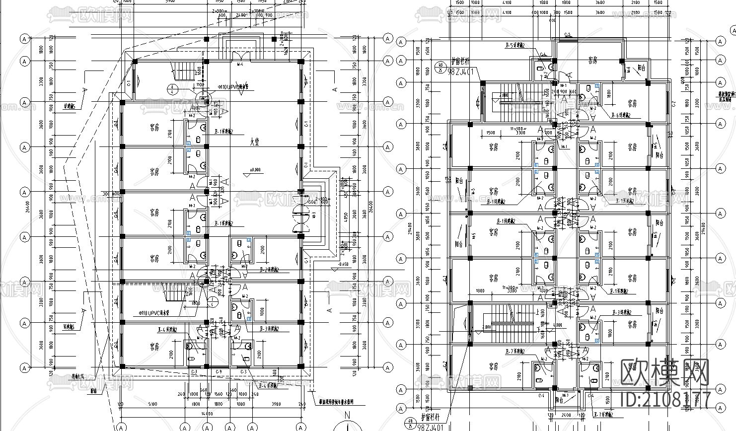 招待所建筑cad施工图下载（渲染图5）