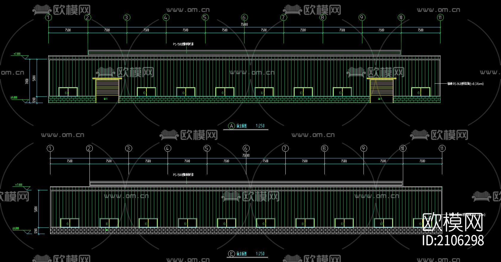 40米×75米钢结构厂房cad施工图下载（渲染图1）