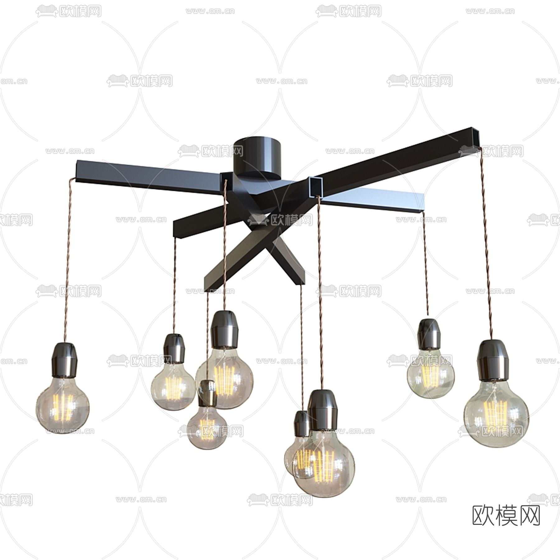 工业风多头吊灯免费3d模型下载