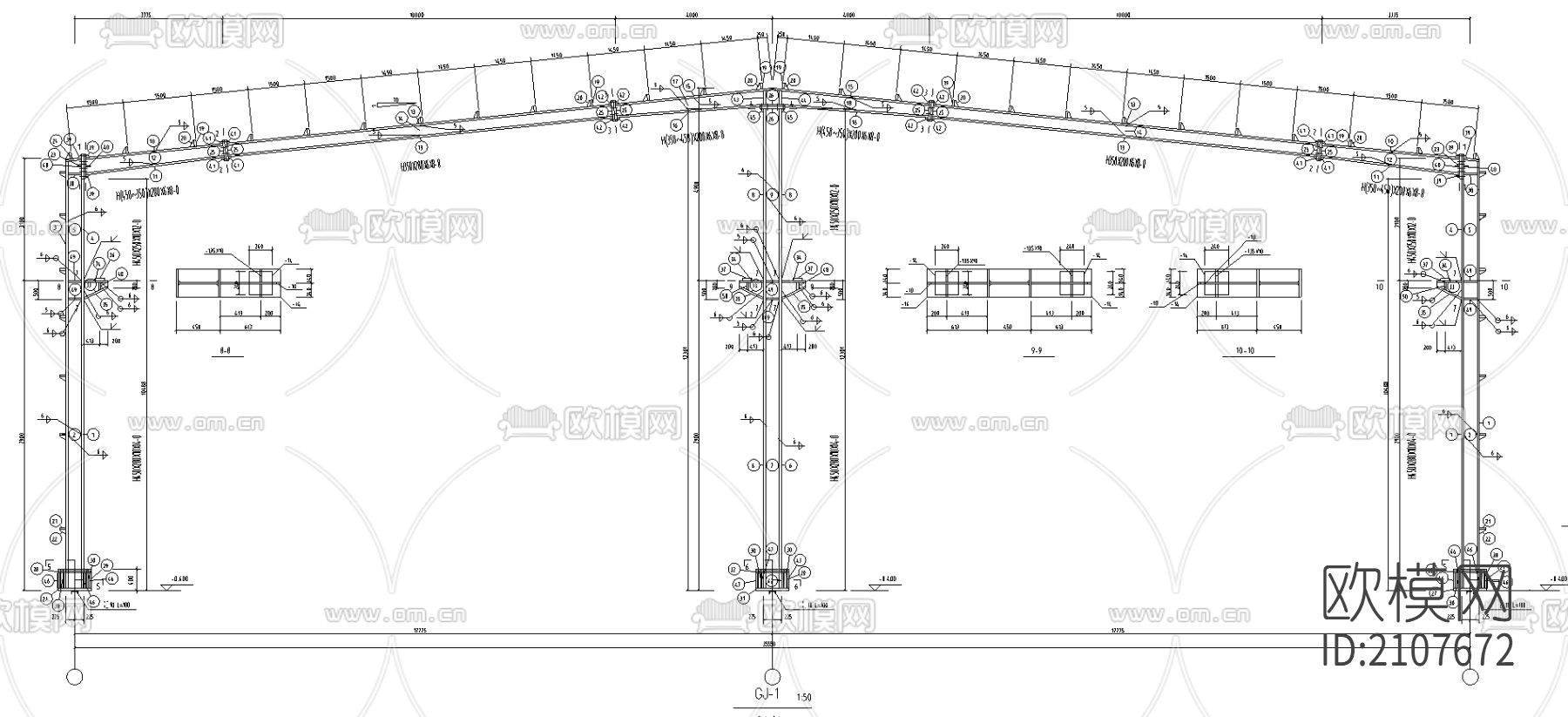 某公司仓库钢结构cad施工图下载（渲染图4）