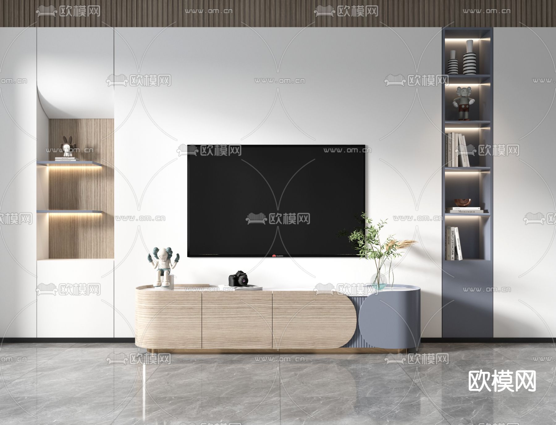 现代实木电视柜3d模型下载