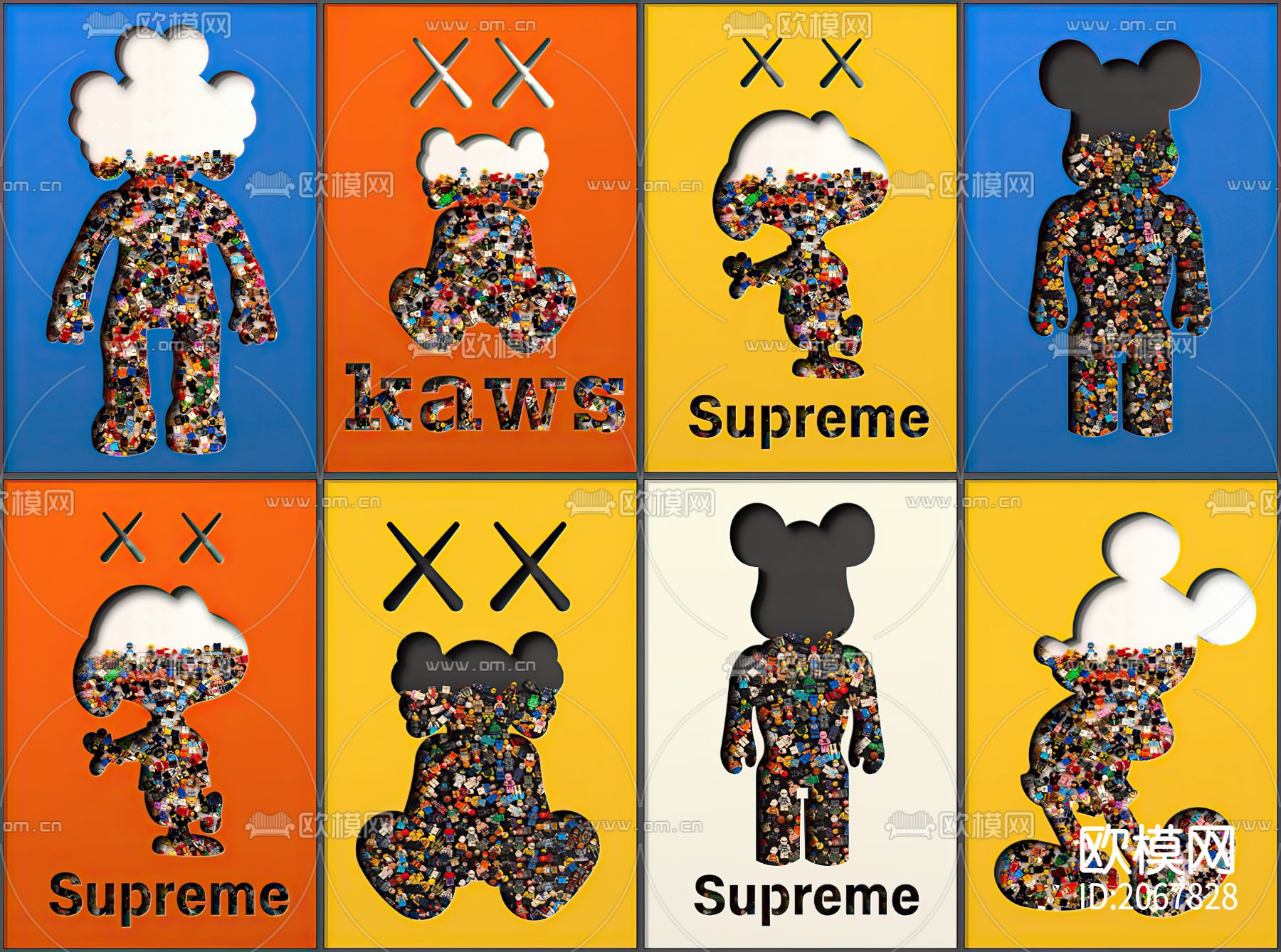 现代暴力熊卡通积木装饰画下载