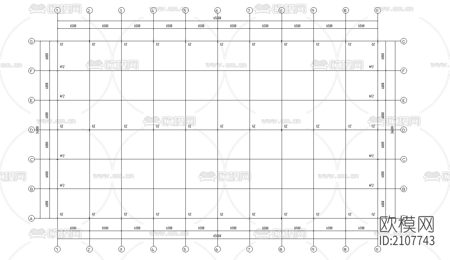 65x36米工程cad施工图下载（渲染图3）