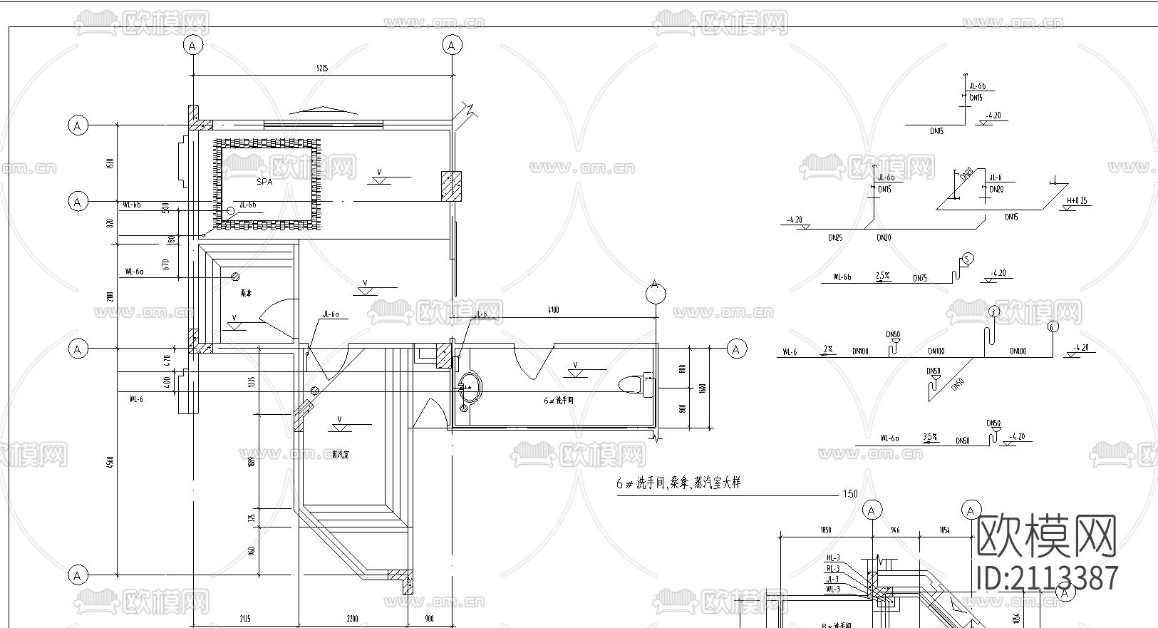 卫生间cad施工图下载（渲染图1）