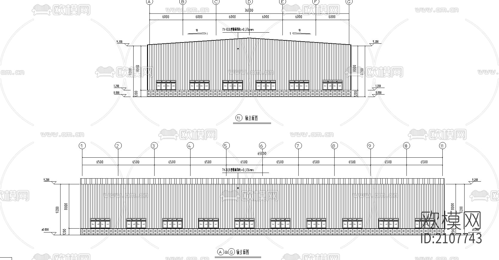 65x36米工程cad施工图下载（渲染图1）