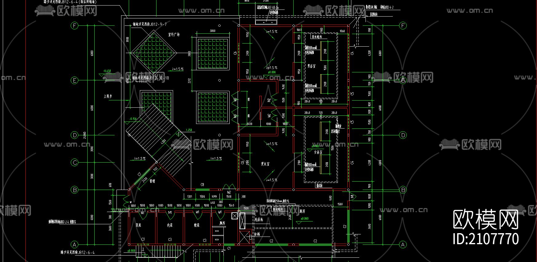 西磁食堂设计平面cad施工图下载（渲染图2）