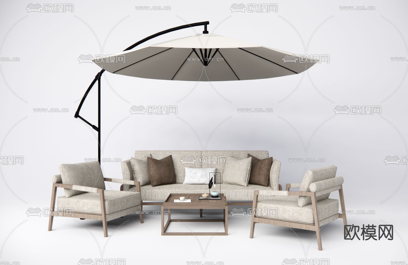 新中式户外休闲沙发su模型下载（渲染图1）