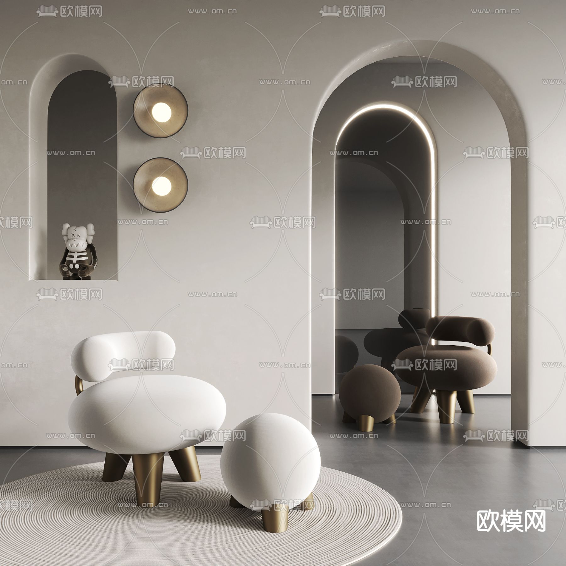 侘寂时尚休闲椅3d模型下载