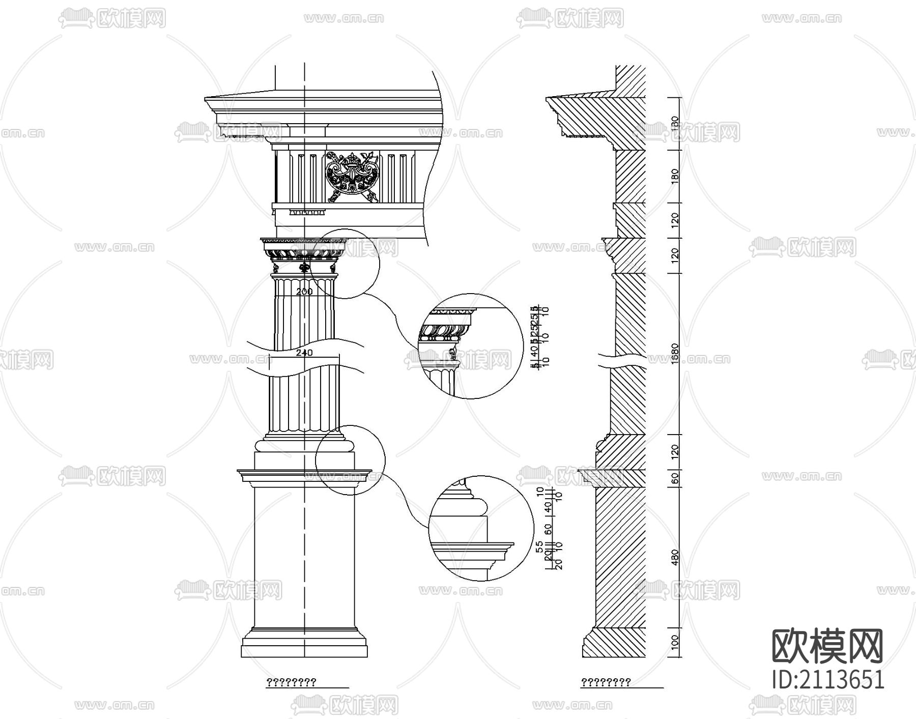 中式柱头cad大样图下载（渲染图2）