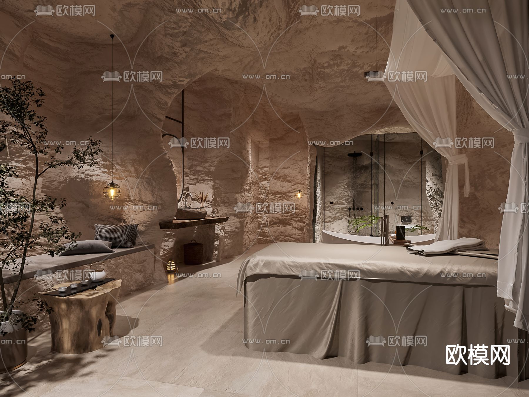 侘寂美容院包间SPA护理房3d模型下载