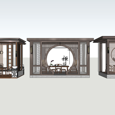  新中式亭子su模型 